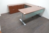 OFFICE COMBO W/ADJUSTABLE HEIGHT DESK, KEYBOARD TABLE, CREDENZA & DRY ERASE BOARD
