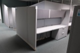 10 DESK CUBICLE ENCLOSURE ARRANGEMENT W/CABINETS & CONFERENCE TABLE