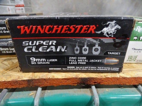 WINCHESTER SUPER CLEAN 9MM LUGER 90GR ZINC CORE FMJ LEAD FREE TARGET 50/BOX (X3)