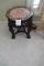 HAND CARVED TABLE W/MOTHER OF PERAL INLAY & MARBLE TOP