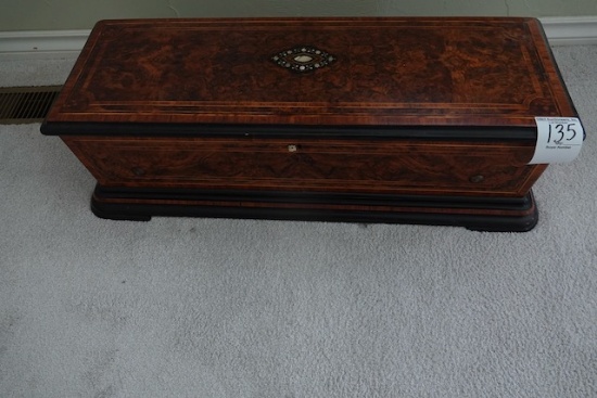 LARGE ANTIQUE MUSIC BOX W/OPERATING INSTRUCTIONS