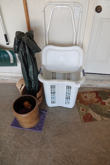LAUNDRY HAMPER, CROCK & MISC X1