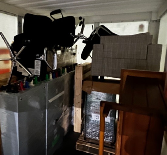 (4) CABLE HOOKUP UNITS, NEON SIGN, WOODEN BAR, (6) OFFICE CHAIRS,