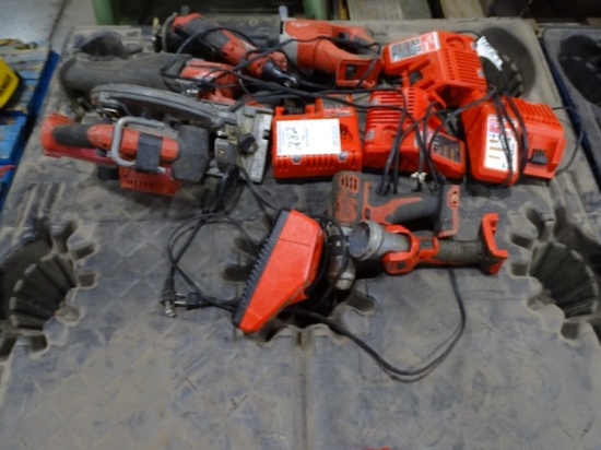 MILWAUKEE BATTERY POWERED SAWZALLS, CIRCULAR SAW, DRILL & CHARGERS