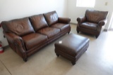 LEATHER SOFA, CHAIR & OTTOMAN X1