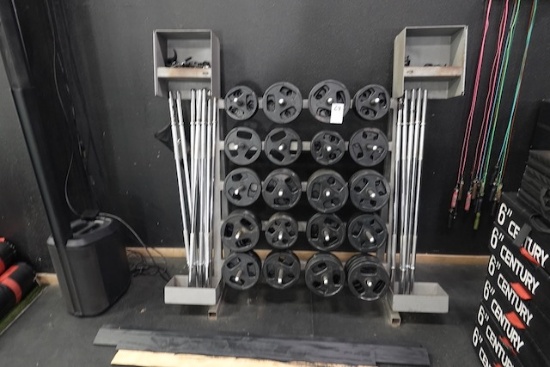 BARS & WEIGHT RACK SYSTEM W/CONTENTS