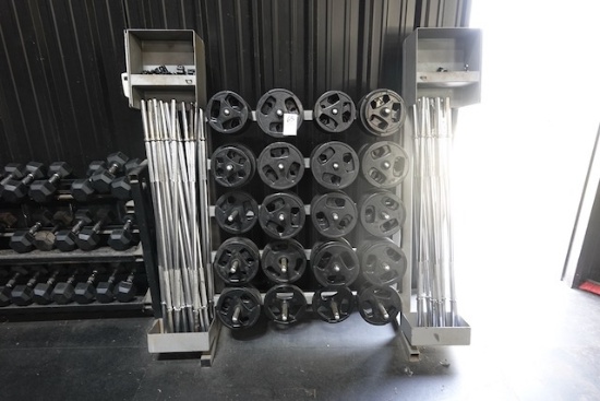 BARS & WEIGHTS RACK SYSTEM W/CONTENTS