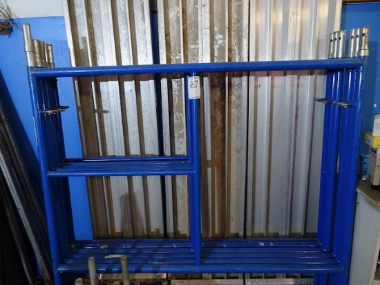 (6) SECTIONS OF MASON SCAFFOLDING WITH (4) CASTERS, (4) SCREW JACKS,