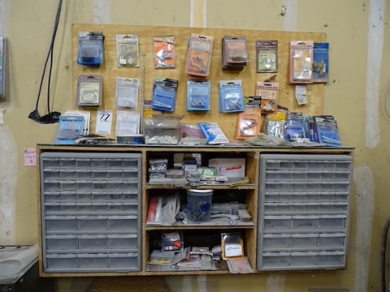 PLASTIC PARTS BINS & CONTENTS OF WALL ABOVE IT