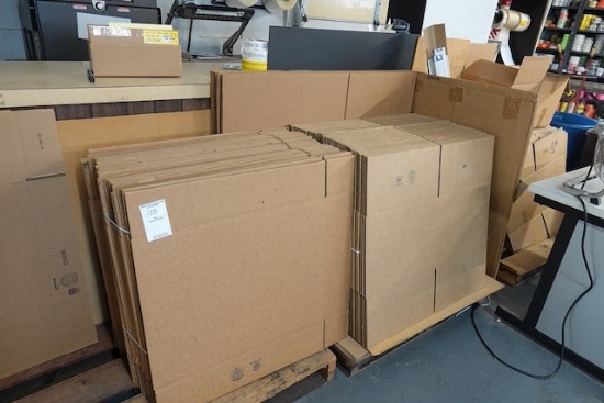 SHIPPING BOXES (300 ASST. SIZES) INCLUDES BOX HOLDER TABLE W/WORK TOP