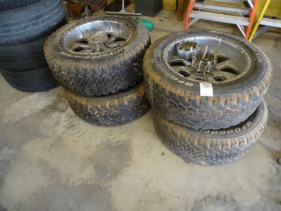 LT 285/55 R 30-8 HOLE TIRES, WHEELS, CAPS & LUG NUTS (X4)