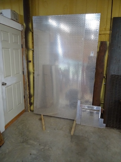 ALUMINUM DIAMOND PLATE-(2)5X8 SHEETS, (1)4X8 SHHET, MISC. CUT OUTS X1
