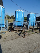 ALL-STEEL 8- FOOT SINGLE AXLE TRAILER W/RAILS & SINGLE-DOOR PORTA-POTTY.