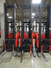 2012 RAYMOND STAND-UP ELECTRIC DOUBLE REACH FORKLIFT MODEL #750-R45TT