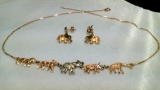 18k tri color rose, white and yellow gold elephant necklace, 9.7 grams. Pair of 18k yellow gold