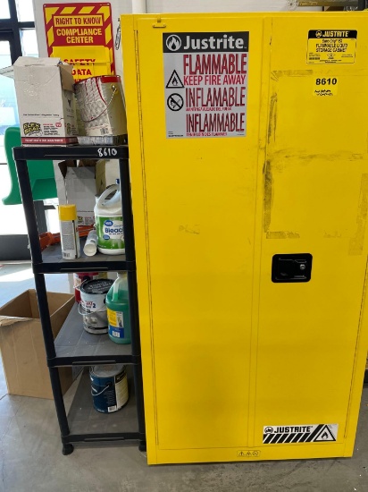 Justrite Safety Cabinet, Shelving and All Contents