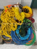 PALLET W/ EXTENSION CORDS AND AIR HOSE