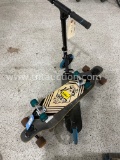 2 skateboards and scooter