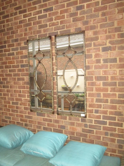 Pair Of Decorative Wall Mirrors With Metal Frames And Patina Finish.