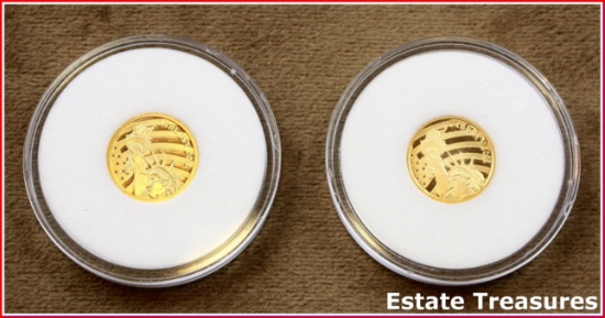 Pair (2) Of 2011 Cook Islands Gold Coins $5 Dollar Statue Of Liberty Coins
