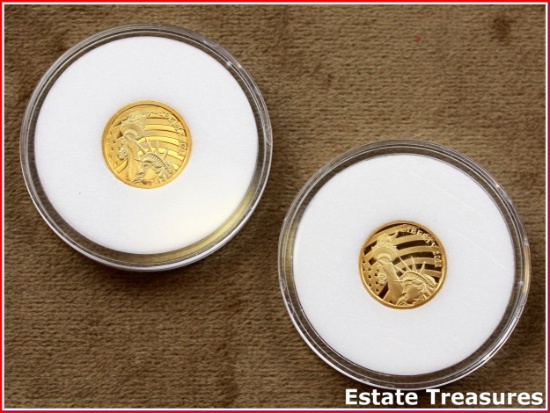 Pair (2) Of 2011 Cook Islands Gold Coins $5 Dollar Statue Of Liberty Coins