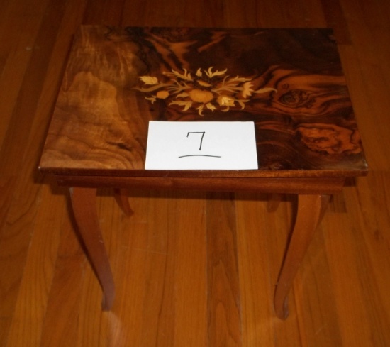 Inlaid Wood Small Side Table Music Box.
