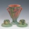 Roseville Moss Vase & Candleholders - Excellent
