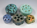 Pottery Flower Frog Group Lot (5)