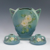 Roseville White Rose Vase & Candleholders