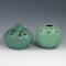 Pottery Green Flower Holders (2) - Excellent
