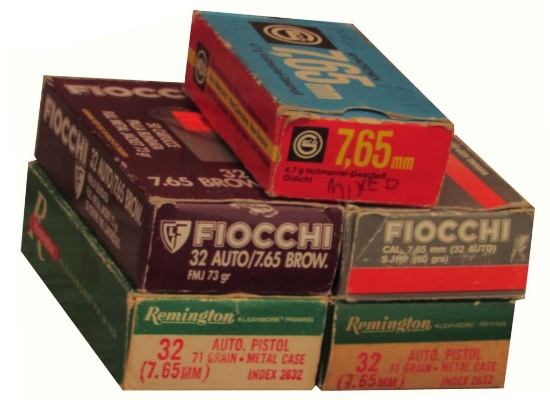 AMMO - .32 AUTO - 5 BOXES, 50 ROUNDS EACH