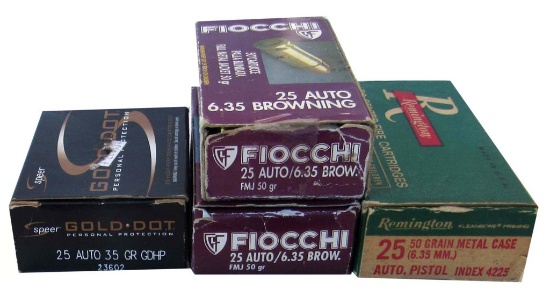 AMMO - .25 AUTO - REMINGTON, BOX of 50; (2) FIOCCHI BOXES; 50 ROUNDS EACH; SPEER GOLD DOT, BOX of 20