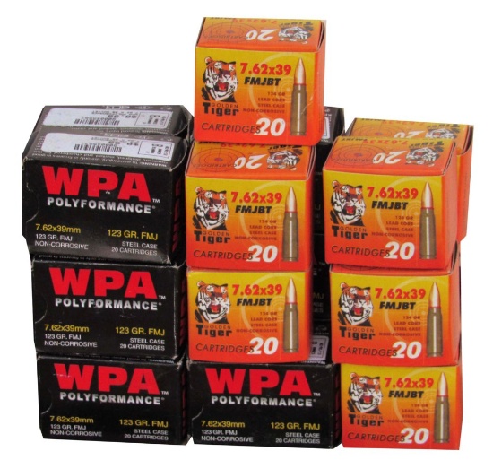 AMMO - 7.62x39mm - 19 BOXES, 20 ROUNDS EACH
