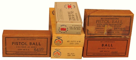 AMMO .45 ACP - 6 BOXES of 50 EACH, MISC MANUFACTURERS