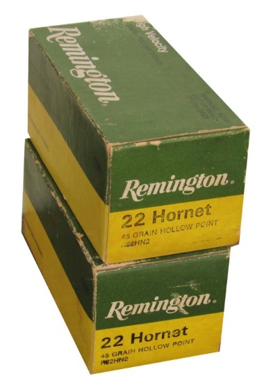 AMMO - .22 HORNET REMINGTON - 2 BOXES, 50 ROUNDS EACH