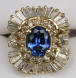 LADIES 14KT YELLOW GOLD BLUE SAPPHIRE & DIAMOND RING