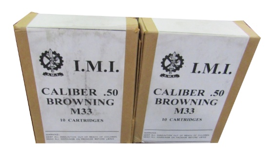 AMMO - (2) BOXES 10 RDS EA of BROWNING .50 CALIBER M33