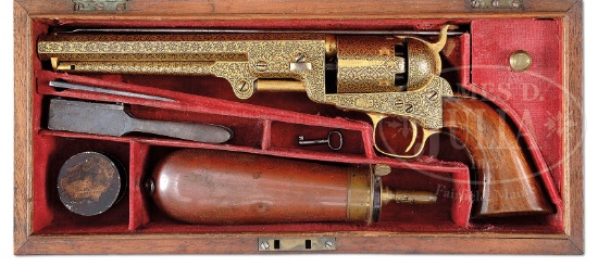 RARE CASED DAMASCENED COLT MODEL 1851 LONDON NAVY PERCUSSION