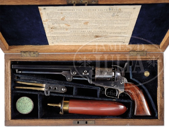 RARE CASED SECOND MODEL COLT 1851 NAVY PERCUSSION REVOLVER.