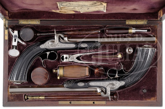 SUPERB QUALITY PAIR FRENCH PERCUSSION TARGET/ DUELING PISTOLS HAVING