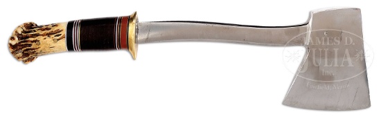 VERY RARE SCAGEL HAND AX WITH SHEATH.