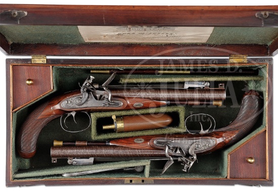 SUPERB CONDITION SPLENDID CASED PAIR OF LARGE DOUBLE BARRELLED