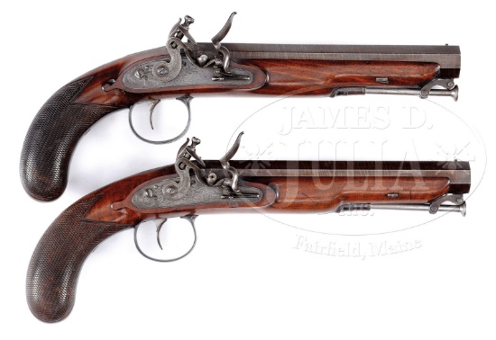 FINE PAIR OF LARGE BORE FLINTLOCK HOLSTER PISTOLS BY