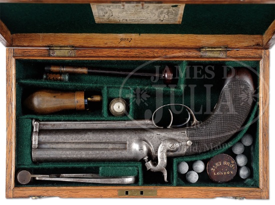 LARGE BORE OVER-UNDER BOXLOCK PERCUSSION BELT PISTOL BY PARKER