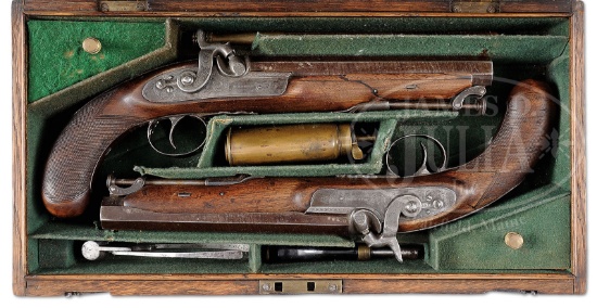 PAIR OF MANTON MARKED PERCUSSION HOLSTER PISTOLS WITH CASE,