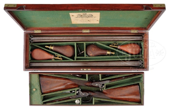 CASED PAIR OF JOHN MANTON & SON PERCUSSION DOUBLE
