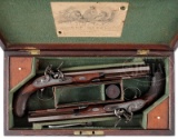 SPECTACULAR PAIR OF CASED JOSEPH MANTON FLINTLOCK DUELING PISTOLS.