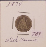 1874 Liberty Seated With Arrows