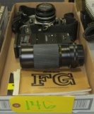 Nikon camera, flash, vivitar lens 70-210MM