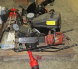 Outdoor Pallet Full: Used Chainsaw, Weed Eater Pieces, Tecumseh motor, 14in